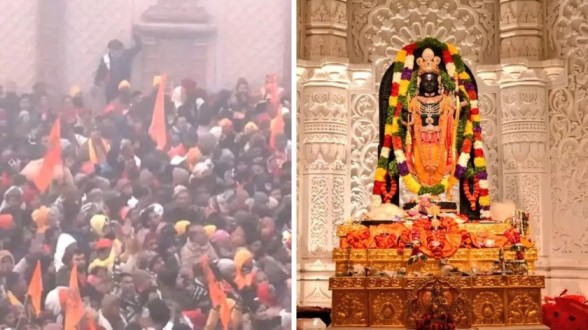 श्री राम मंदिर में पूजा-अर्चना के लिए भक्तों की भारी भीड़ उमड़ी।
